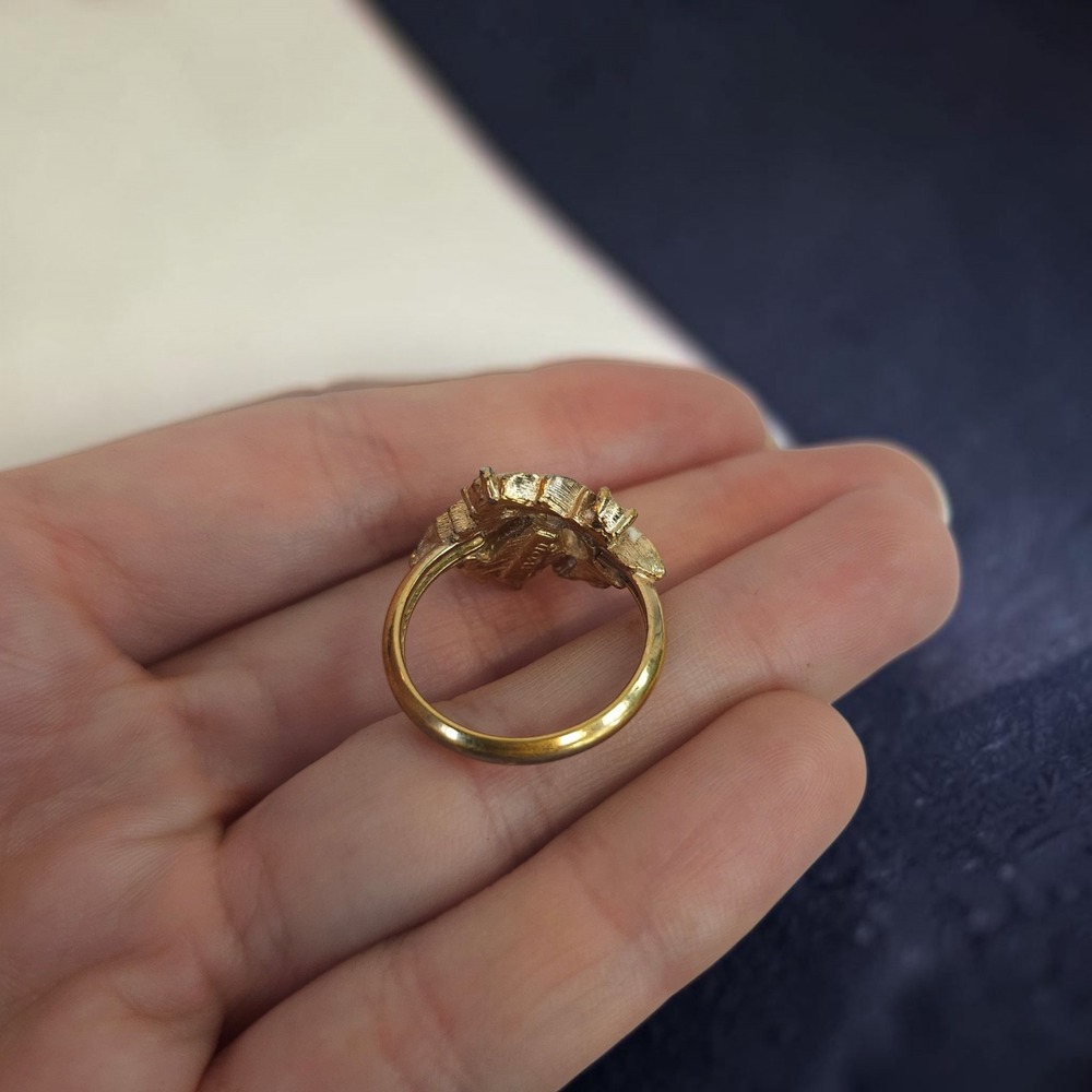 Vintage Gold Tone Cocktail Ring Set Teal, Faux Opal Sarah Coventry & Fire Flower - Picture 10 of 16